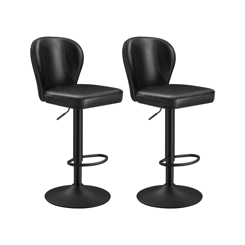Barhocker 2er Set drehbar mit Rückenlehne tintenschwarz