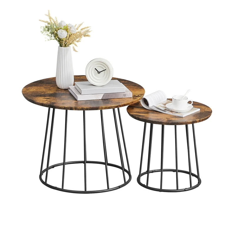 Couchtisch 2er Set mit Stahlgestell ebenholzschwarz