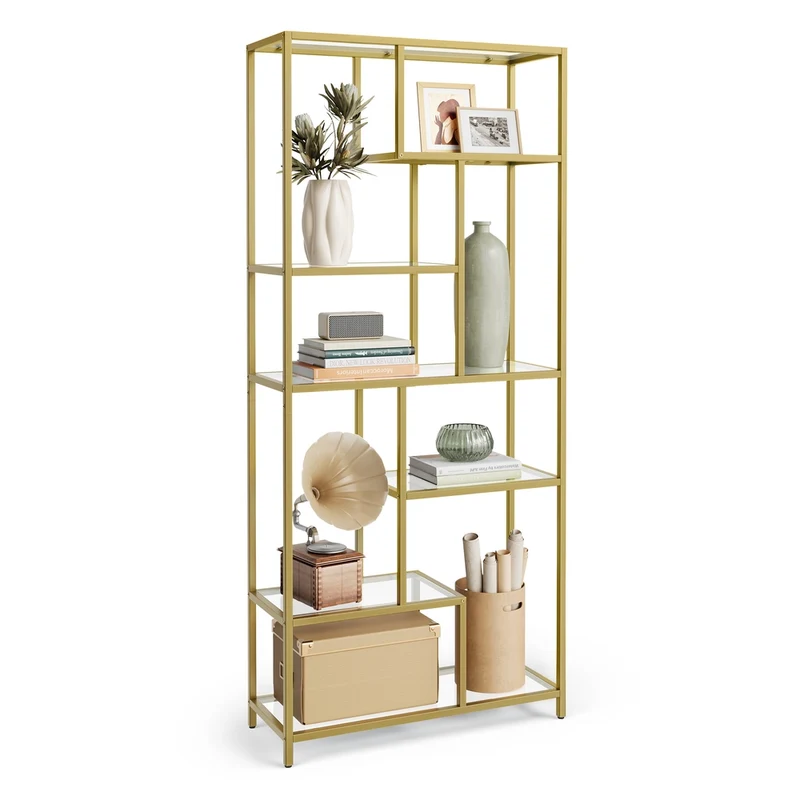 Bücherregal mit 6 Ablagen gold-transparent