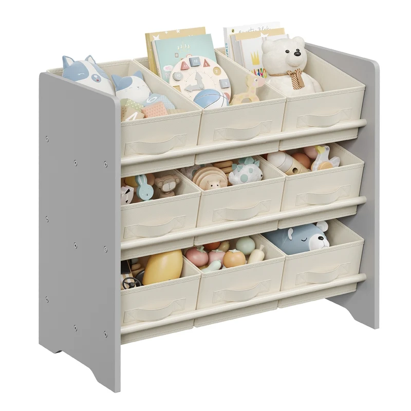 Kinderregal mit 9 Aufbewahrungsboxen aus Vliesstoff