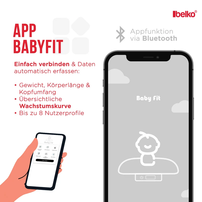 Belko® 3in1 Babywaage Plus digital 3in1 mit App - Personen- und Tierwaage 150 kg