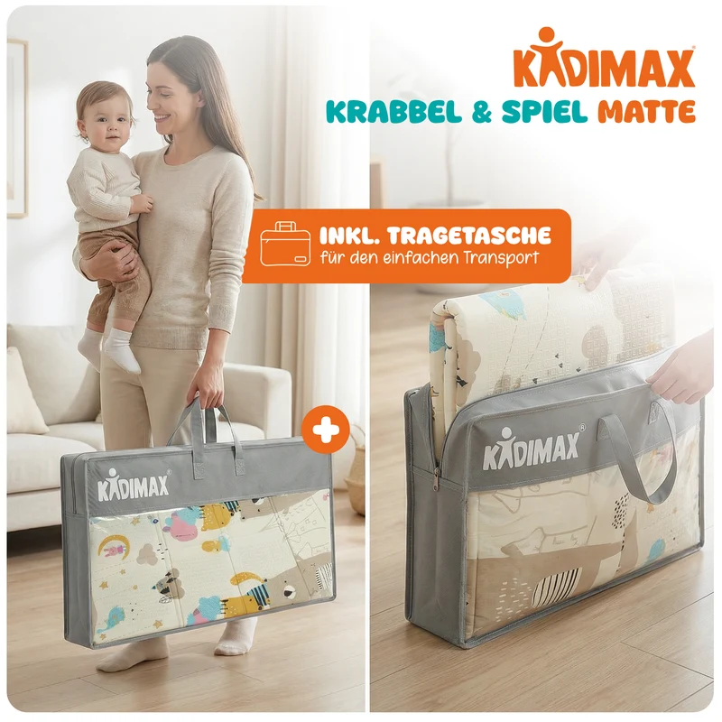 Kidimax® Krabbelmatte 180x200 cm Spielmatte Baby Faltbar wendbar Kindermatte