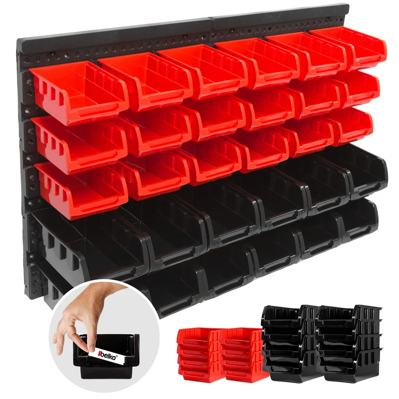 P24® Wandregal Stapelboxen, blau oder rot, Set 32 tlg. (Farbe wählbar)
