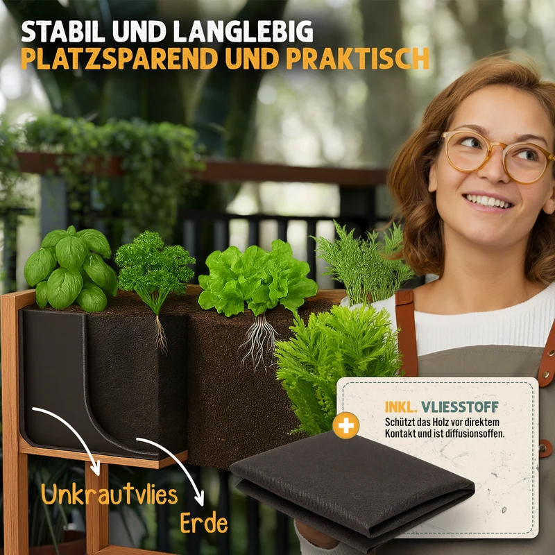 Fepro® Hochbeet aus Holz – 63L Pflanzkasten mit Ablage & Vlies, wetterfest für Garten, Balkon & Terrasse (80x75x36 cm)