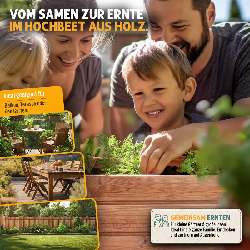 Fepro® Hochbeet aus Holz – 63L Pflanzkasten mit Ablage & Vlies, wetterfest für Garten, Balkon & Terrasse (80x75x36 cm)