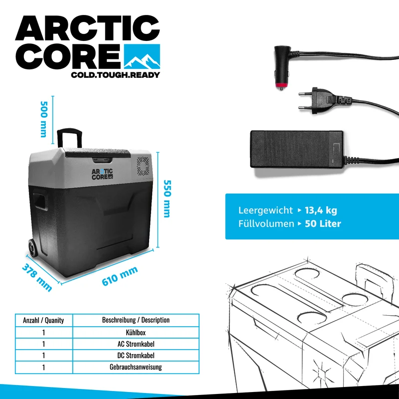 Belko® ArcticCore Kompressor Kühlbox – elektrisch kühlen & gefrieren – 30L / 50L – 12/24V & 100–240V – tragbare Auto & Camping Kühltruhe – grau