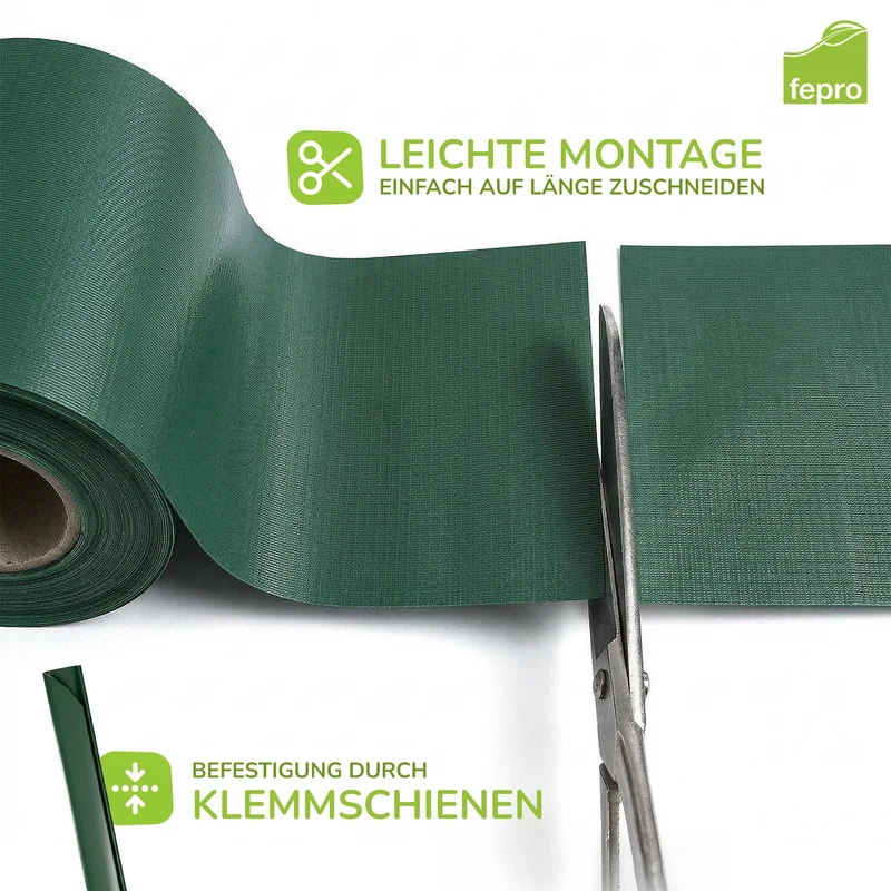 Fepro® PVC Sichtschutzstreifen für Doppelstabmattenzaun, inkl. Befestigungsclips (Farben & Längen wählbar)
