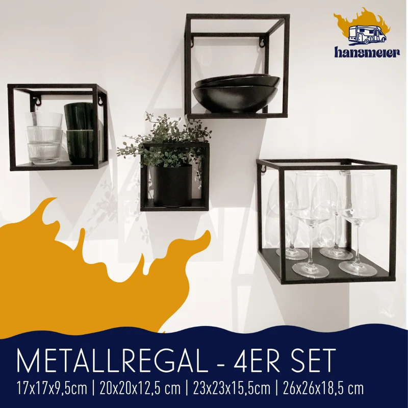 Wandregal aus Metall l Metallregal l 4er Set l Schwarz