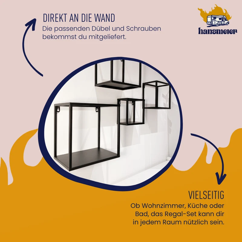 Wandregal aus Metall l Metallregal l 4er Set l Schwarz