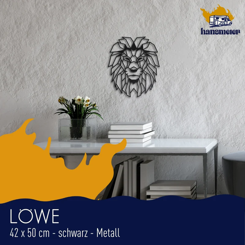 Wanddeko aus Metall | 42 x 50 cm | Löwe Schwarz