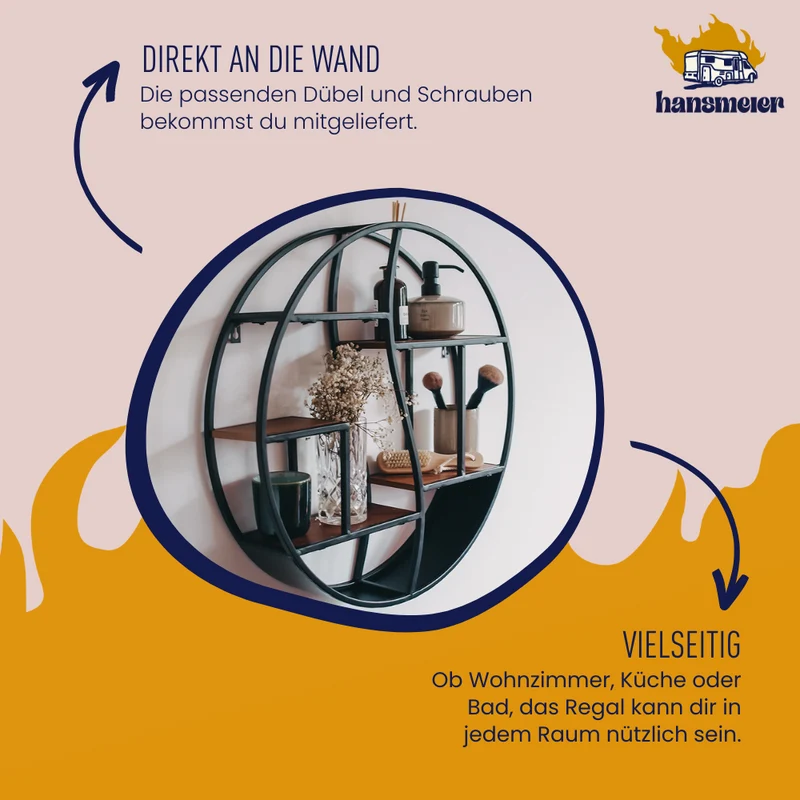 Wandregal aus Metall | Durchmesser 56cm, 12cm Tiefe
