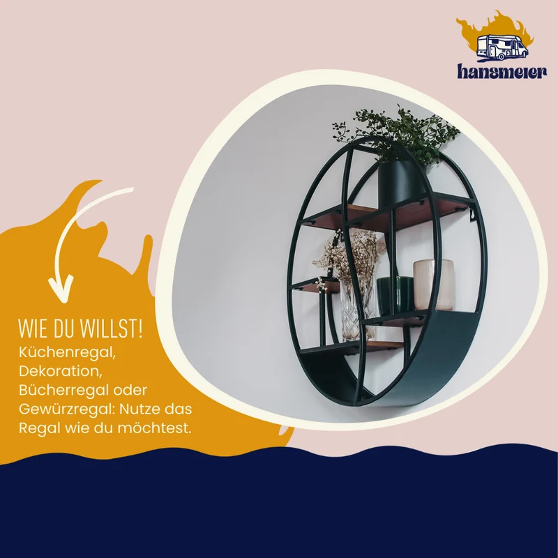 Wandregal aus Metall | Durchmesser 56cm, 12cm Tiefe