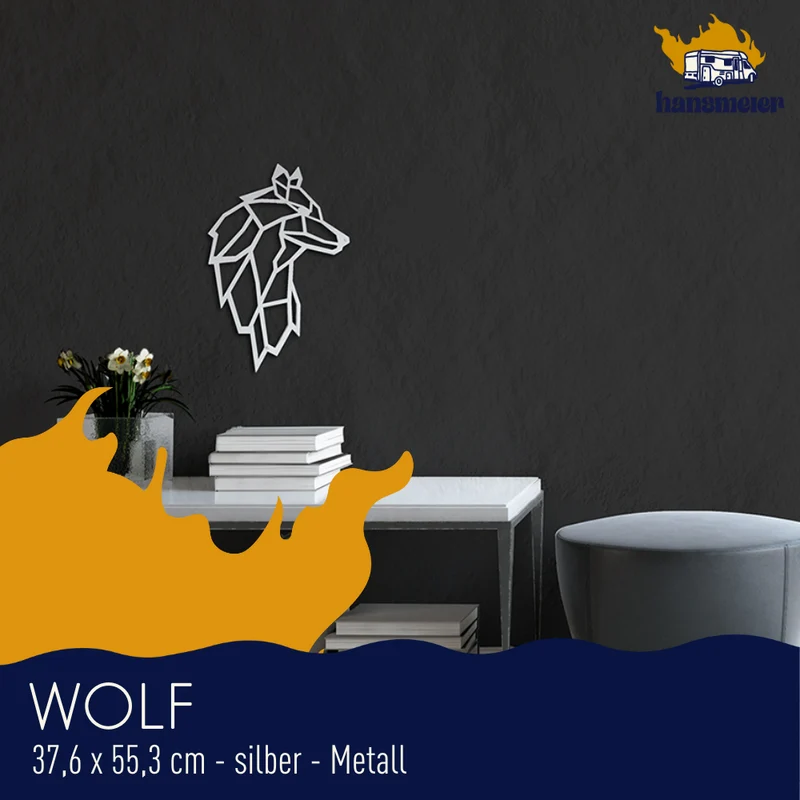 Wanddeko aus Metall | 38 x 55 cm | Wolf Silber
