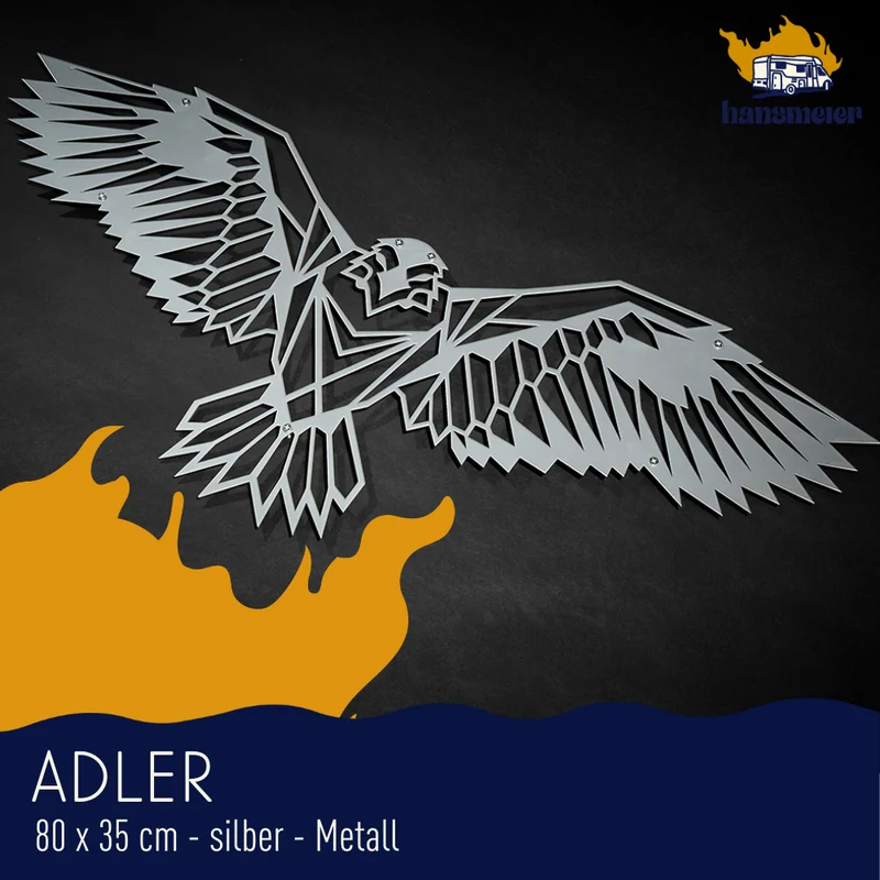 Wanddeko aus Metall | 80 x 35 cm | Adler Silber