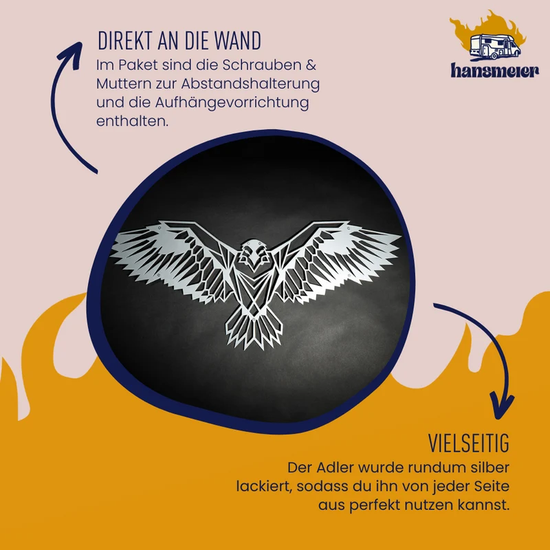 Wanddeko aus Metall | 80 x 35 cm | Adler Silber