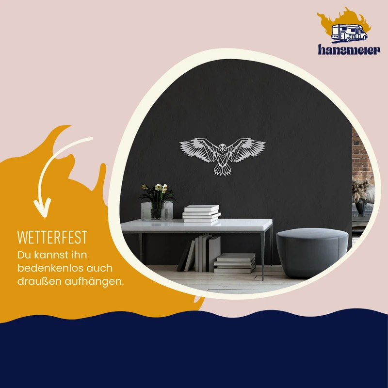 Wanddeko aus Metall | 80 x 35 cm | Adler Silber