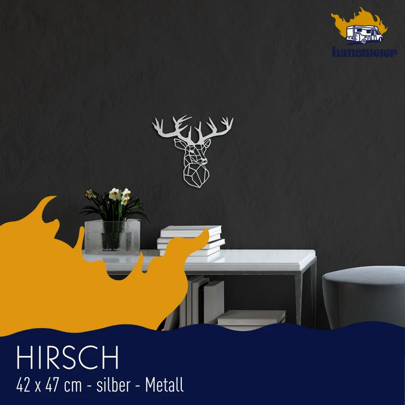 Wanddeko aus Metall | 42 x 47 cm | Hirsch Silber