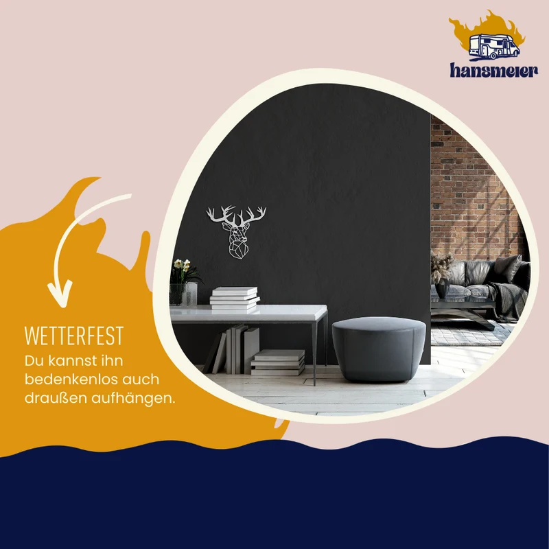 Wanddeko aus Metall | 42 x 47 cm | Hirsch Silber