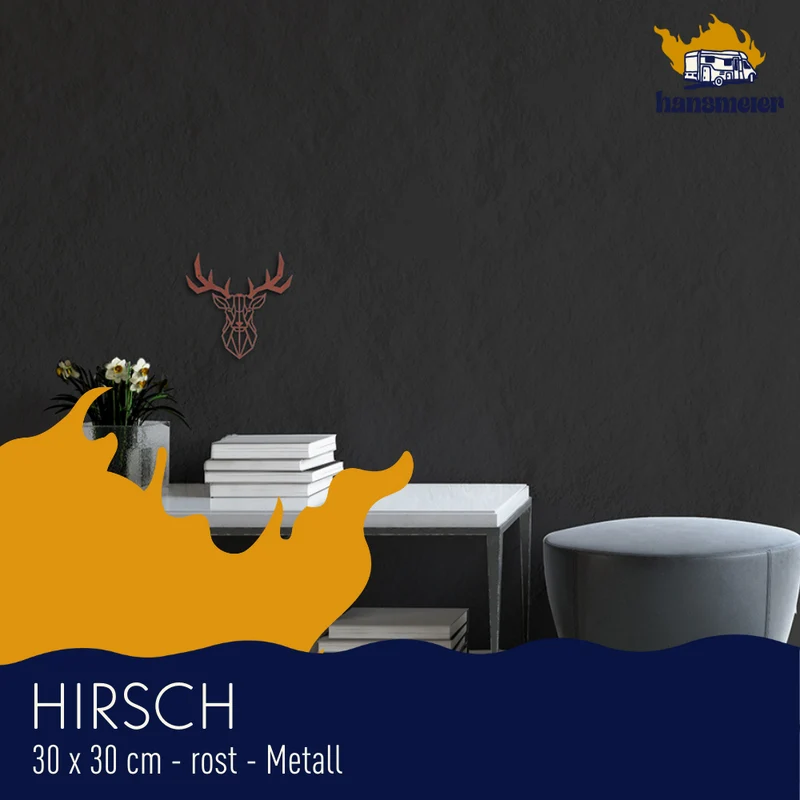 Wanddeko aus Metall | 30 x 30 cm | Rost | Hirsch Geweih