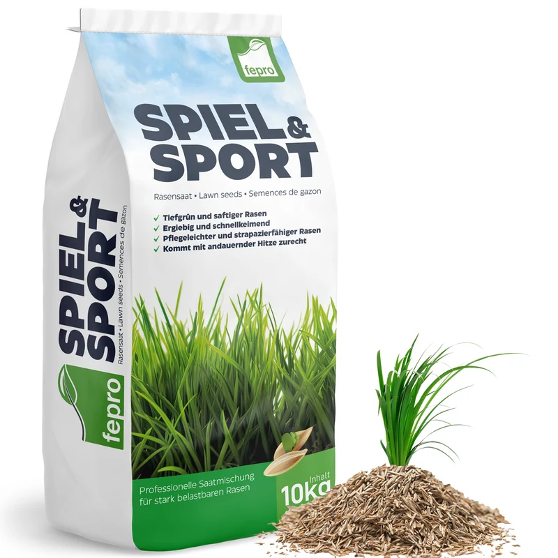 Fepro® Rasensamen Sport und Spiel schnellkeimend, dürreresistent, robust, tiefgrün, ideal für Neuansaat und Nachsaat, (Menge wählbar)