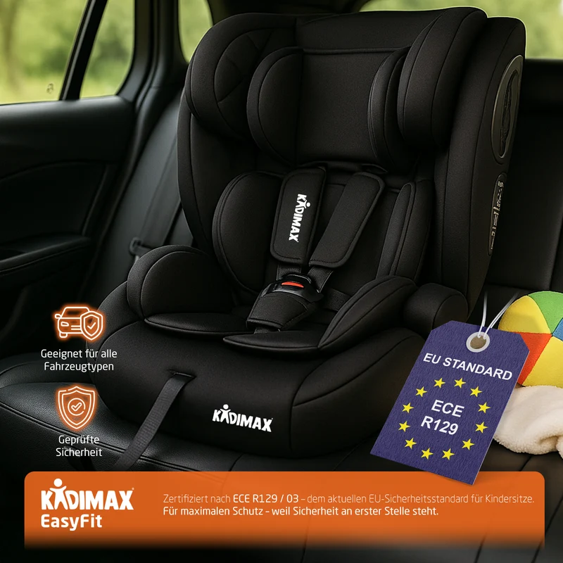 Kidimax® Kindersitz EasyFit 9–36 kg – Mitwachsender Autositz nach ECE R129/03, ohne Isofix