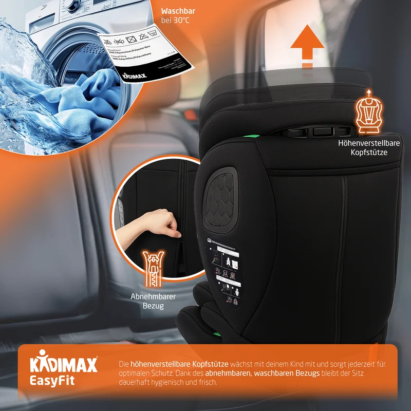 Kidimax® Kindersitz EasyFit 9–36 kg – Mitwachsender Autositz nach ECE R129/03, ohne Isofix