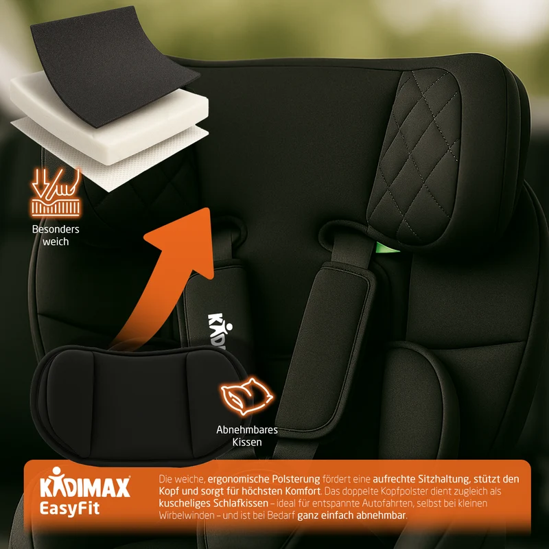 Kidimax® Kindersitz EasyFit 9–36 kg – Mitwachsender Autositz nach ECE R129/03, ohne Isofix