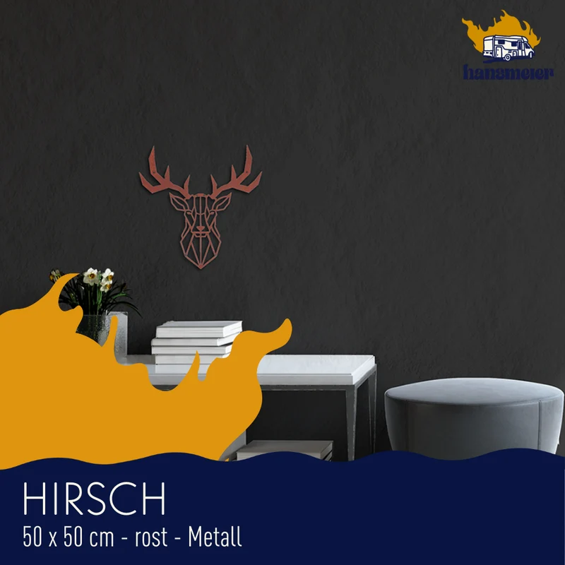 Wanddeko aus Metall | 50 x 50 cm | Rost | Hirsch Geweih