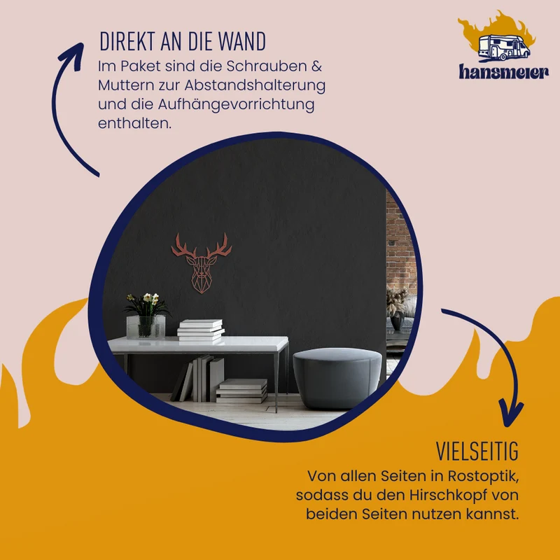 Wanddeko aus Metall | 50 x 50 cm | Rost | Hirsch Geweih