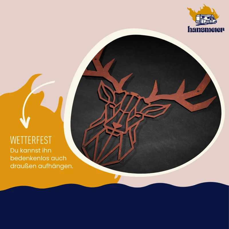 Wanddeko aus Metall | 50 x 50 cm | Rost | Hirsch Geweih