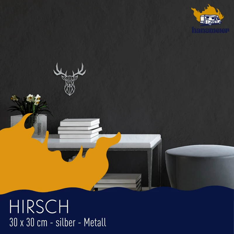 Wanddeko aus Metall | 30 x 30 cm | Silber | Hirsch Geweih