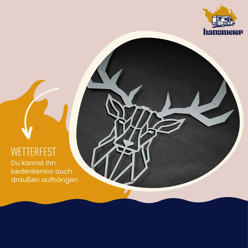 Wanddeko aus Metall | 30 x 30 cm | Silber | Hirsch Geweih