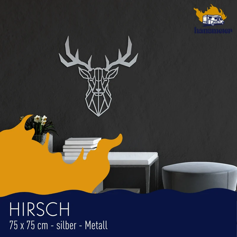 Wanddeko aus Metall | 75 x 75 cm | Silber | Hirsch Geweih