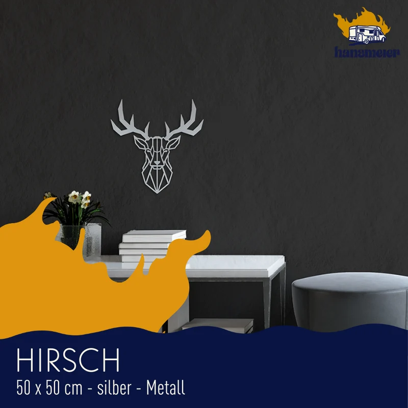 Wanddeko aus Metall | 50 x 50 cm | Silber | Hirsch Geweih