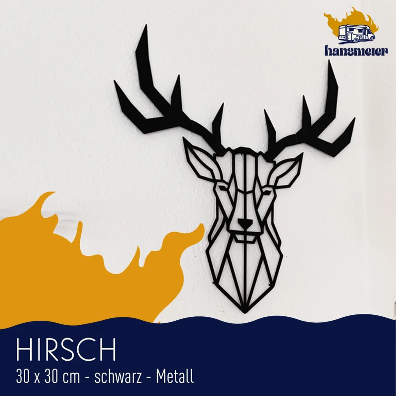 Wanddeko aus Metall | 30 x 30 cm Schwarz | Hirschkopf Geweih