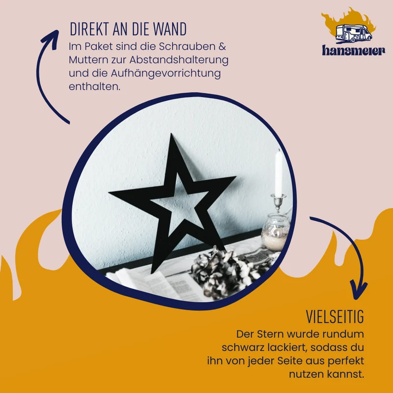 Wanddeko aus Metall | 37 x 39 cm | Stern | Metalldeko Industrial