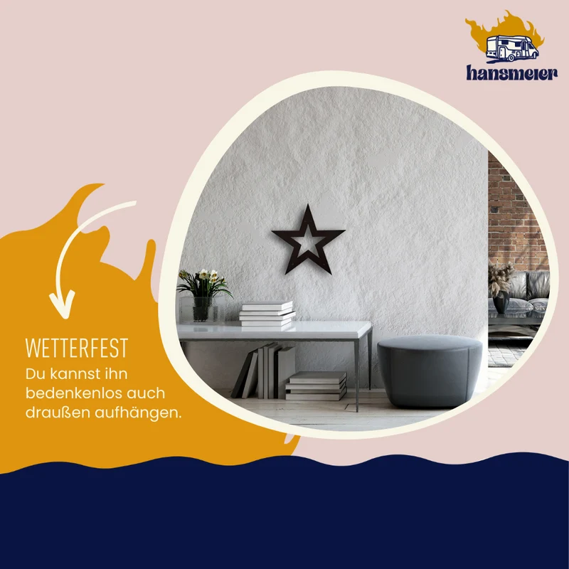 Wanddeko aus Metall | 37 x 39 cm | Stern | Metalldeko Industrial