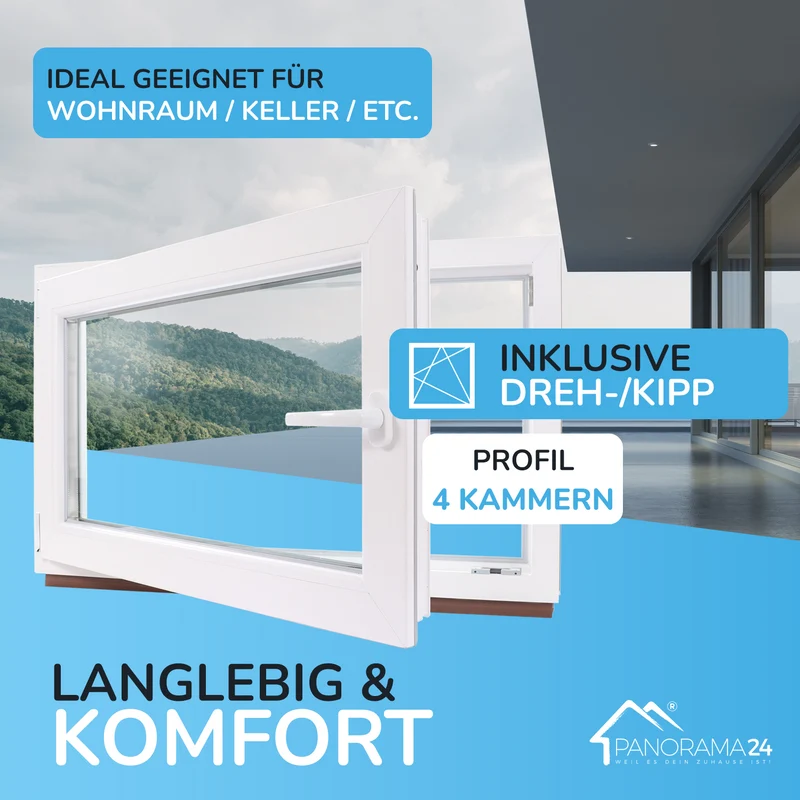 P24® Kellerfenster Kunststofffenster 2-fach 60mm Slimline, weiß