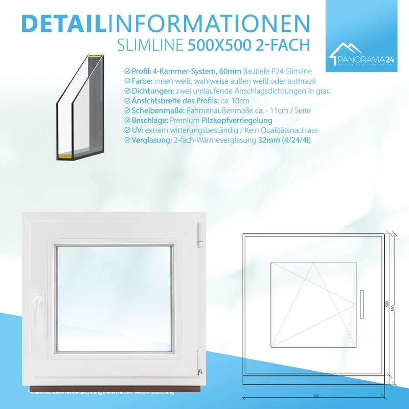 P24® Kellerfenster Kunststofffenster 2-fach 60mm Slimline, weiß