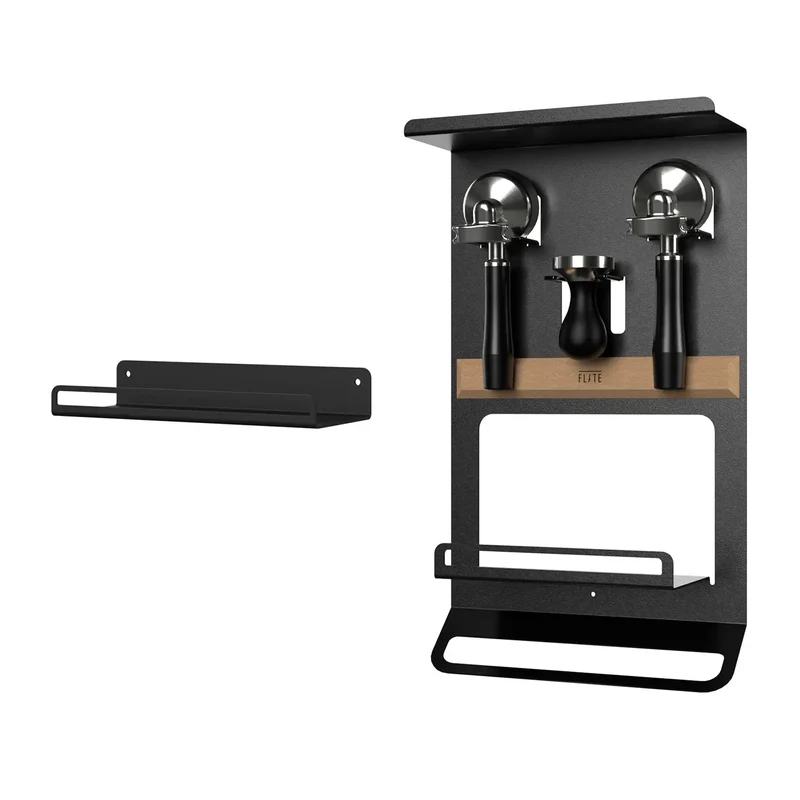 FLATE® Barista Rack + Universal Shelf Bundle (Schwarz)