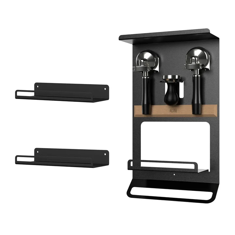 FLATE® Barista Rack + Universal Shelf Bundle (Schwarz)