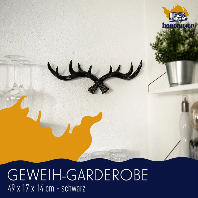 Geweih Garderobe | 49 cm | Schwarz | Kleiderhaken