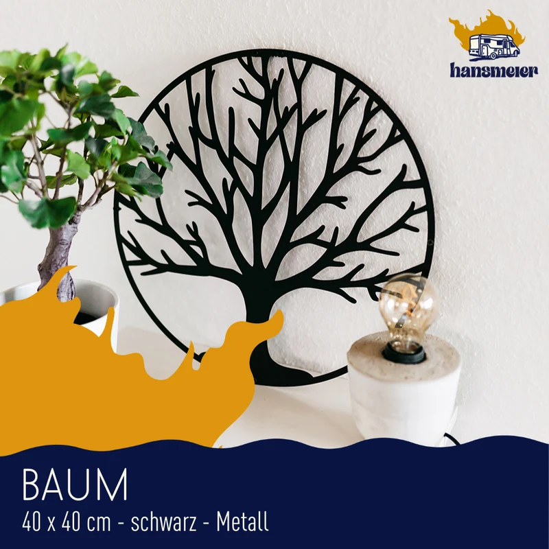 Wanddeko aus Metall | 40x40cm | Baum | Metalldeko Industrial