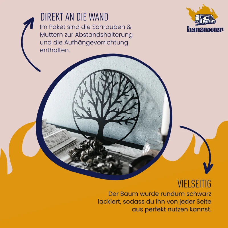 Wanddeko aus Metall | 40x40cm | Baum | Metalldeko Industrial