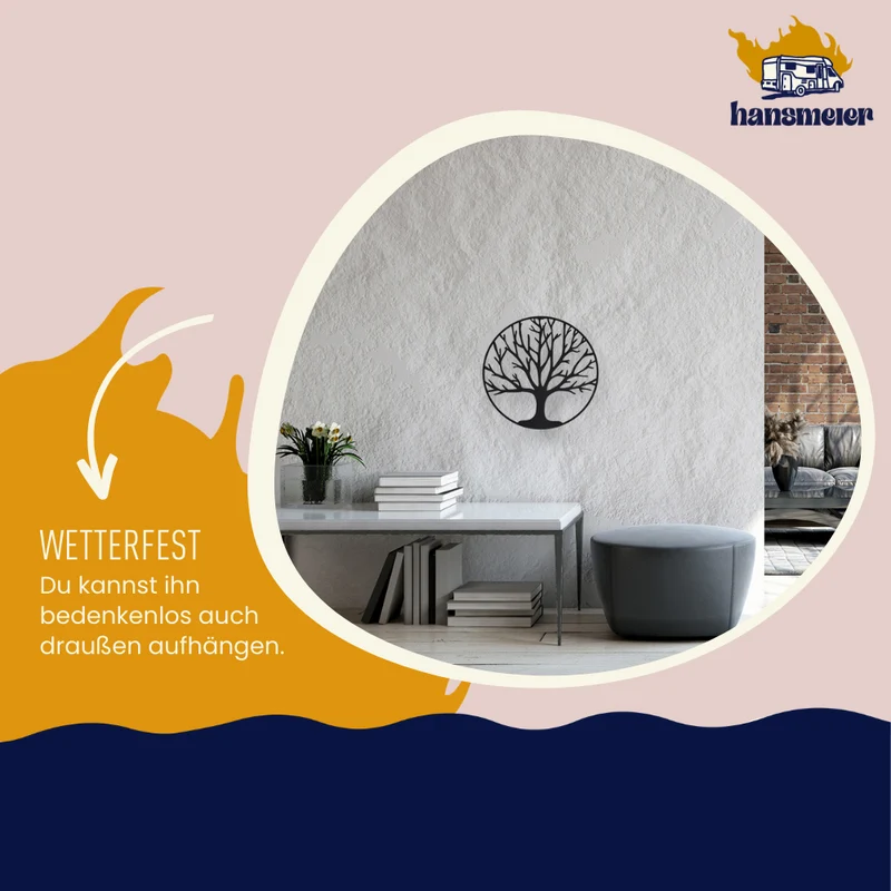 Wanddeko aus Metall | 40x40cm | Baum | Metalldeko Industrial