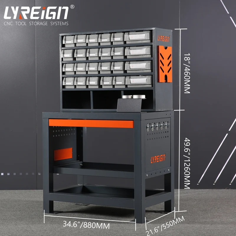 Werkbank mit Regal für Verbauchsmittel