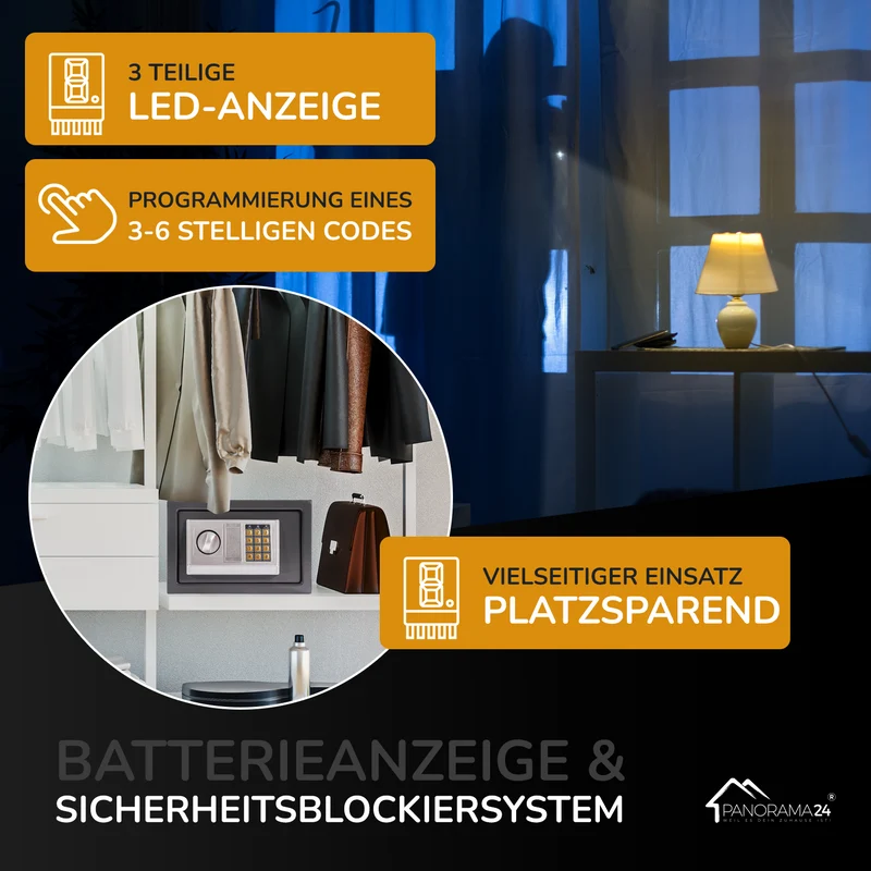 P24® Tresor Safe mit Elektronik-Zahlenschloss, 31x20x20 cm (Farbe wählbar)