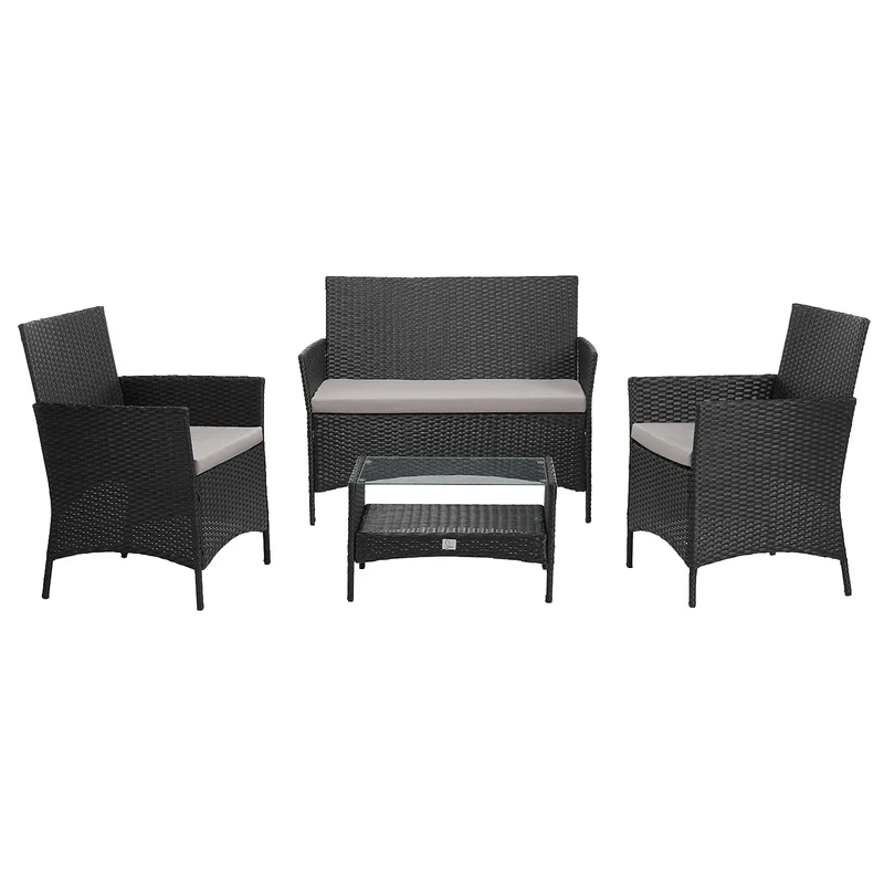 B-Ware BROOKLYN Rattan Sitzgruppe Schwarz