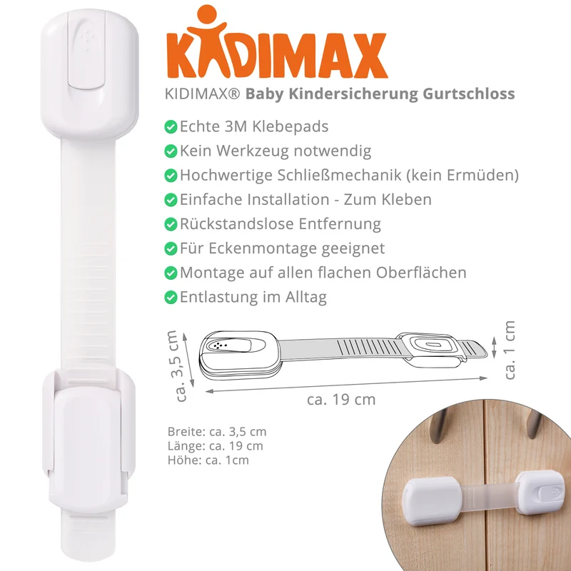 Kidimax® Kindersicherung für Schrank Schublade, Längenverstellbar, Ecke-Schlösser, 8 Stück