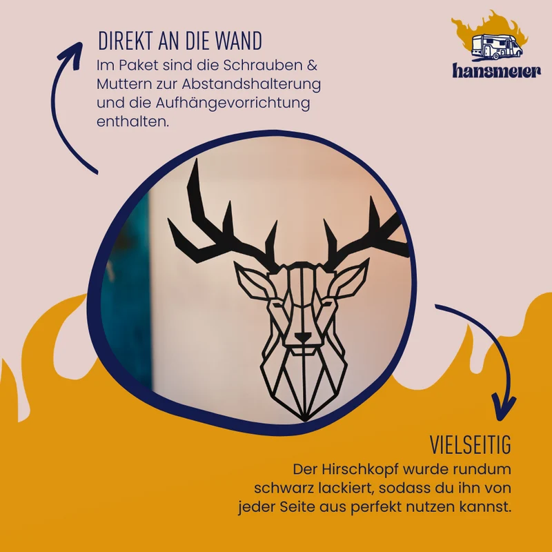 Wanddeko aus Metall | 75 x 75 cm | Hirschkopf Geweih